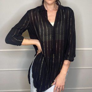 ALLSAINTS black and gold shimmer striped shirt
